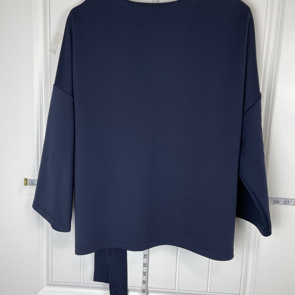 Navy Blue Women's Top with Tie Detail - Picture 4 of 7